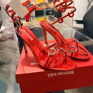 True Religion Shiny Red Strappy Heels